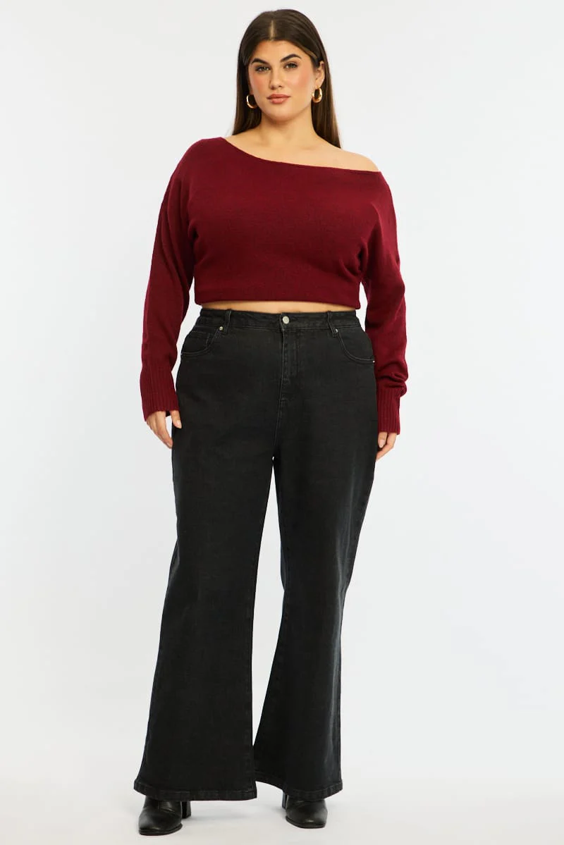Red Knit Top Long Sleeve Batwing - Image 3
