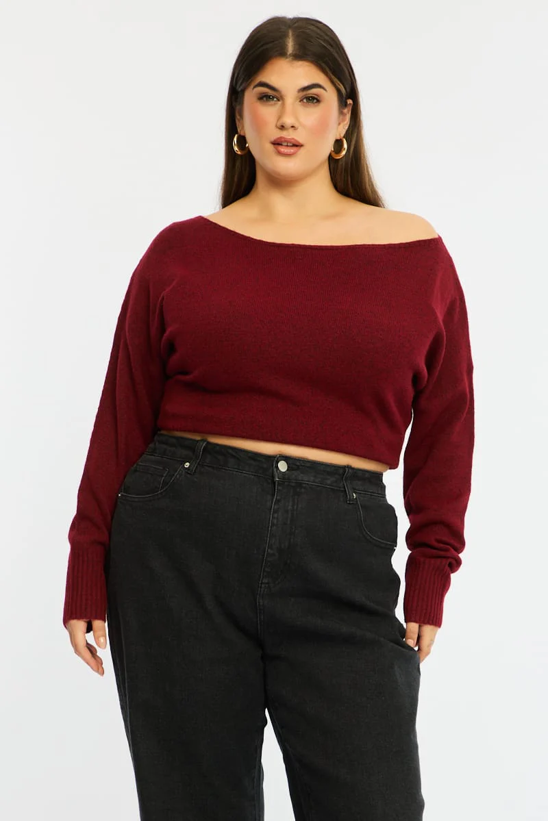 Red Knit Top Long Sleeve Batwing - Image 4