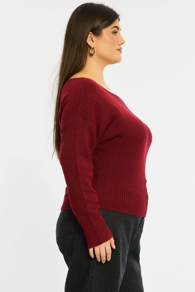 Red Knit Top Long Sleeve Batwing - Image 5