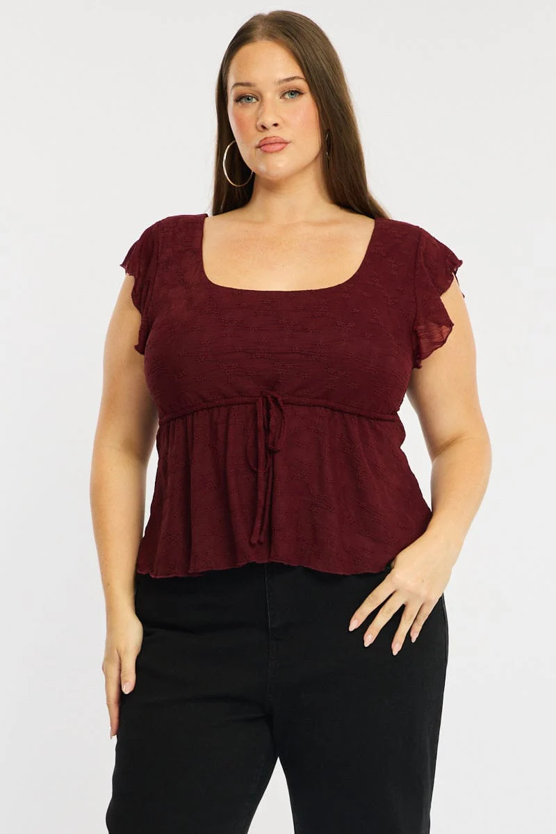 Red Lace Babydoll Top Short Sleeve