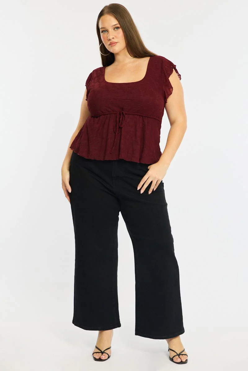 Red Lace Babydoll Top Short Sleeve - Image 2