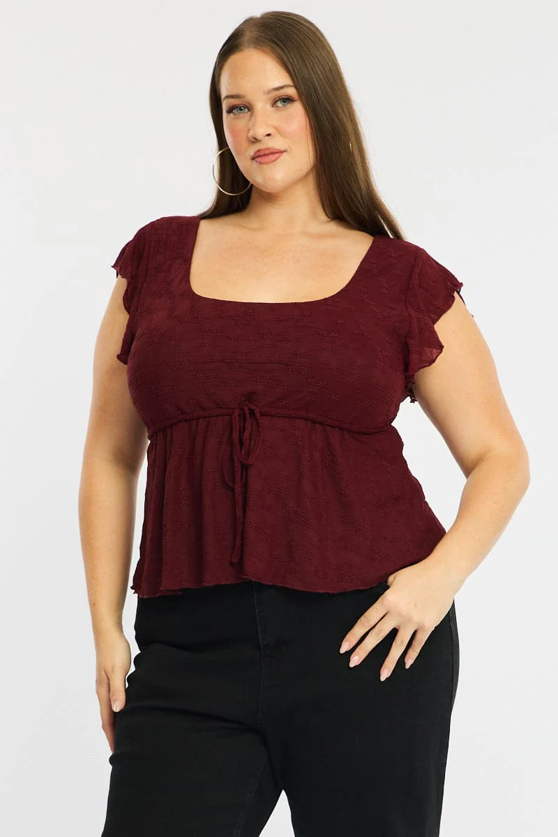 Red Lace Babydoll Top Short Sleeve - Image 3