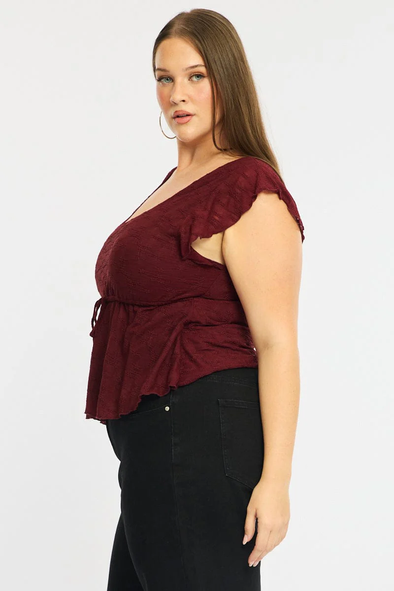 Red Lace Babydoll Top Short Sleeve - Image 4