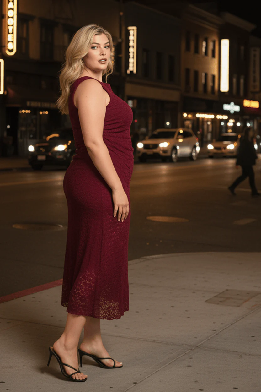 Red Lace Dress Sleeveless Ruffle