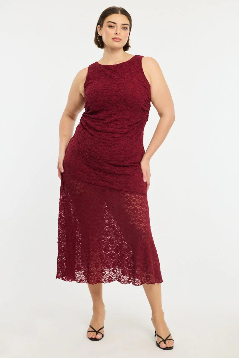 Red Lace Dress Sleeveless Ruffle - Image 3