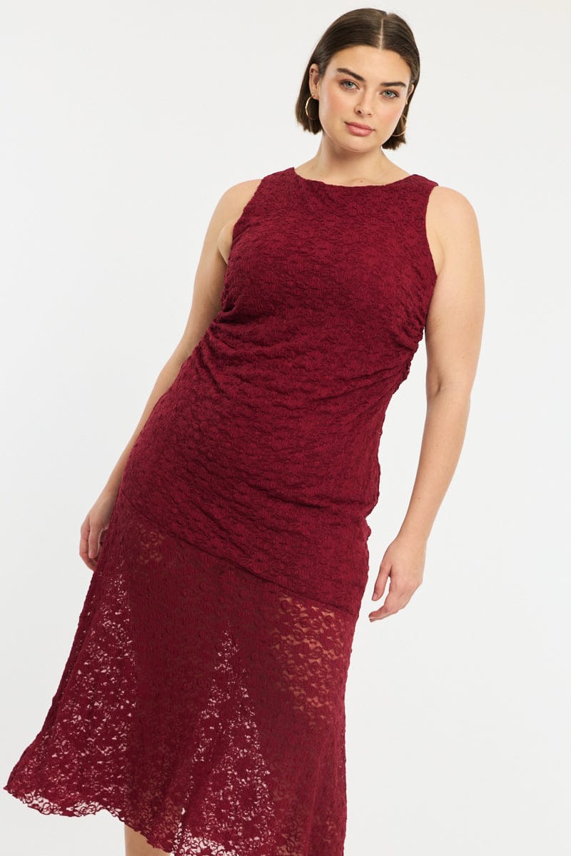 Red Lace Dress Sleeveless Ruffle - Image 4