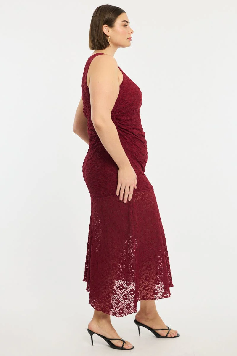 Red Lace Dress Sleeveless Ruffle - Image 5