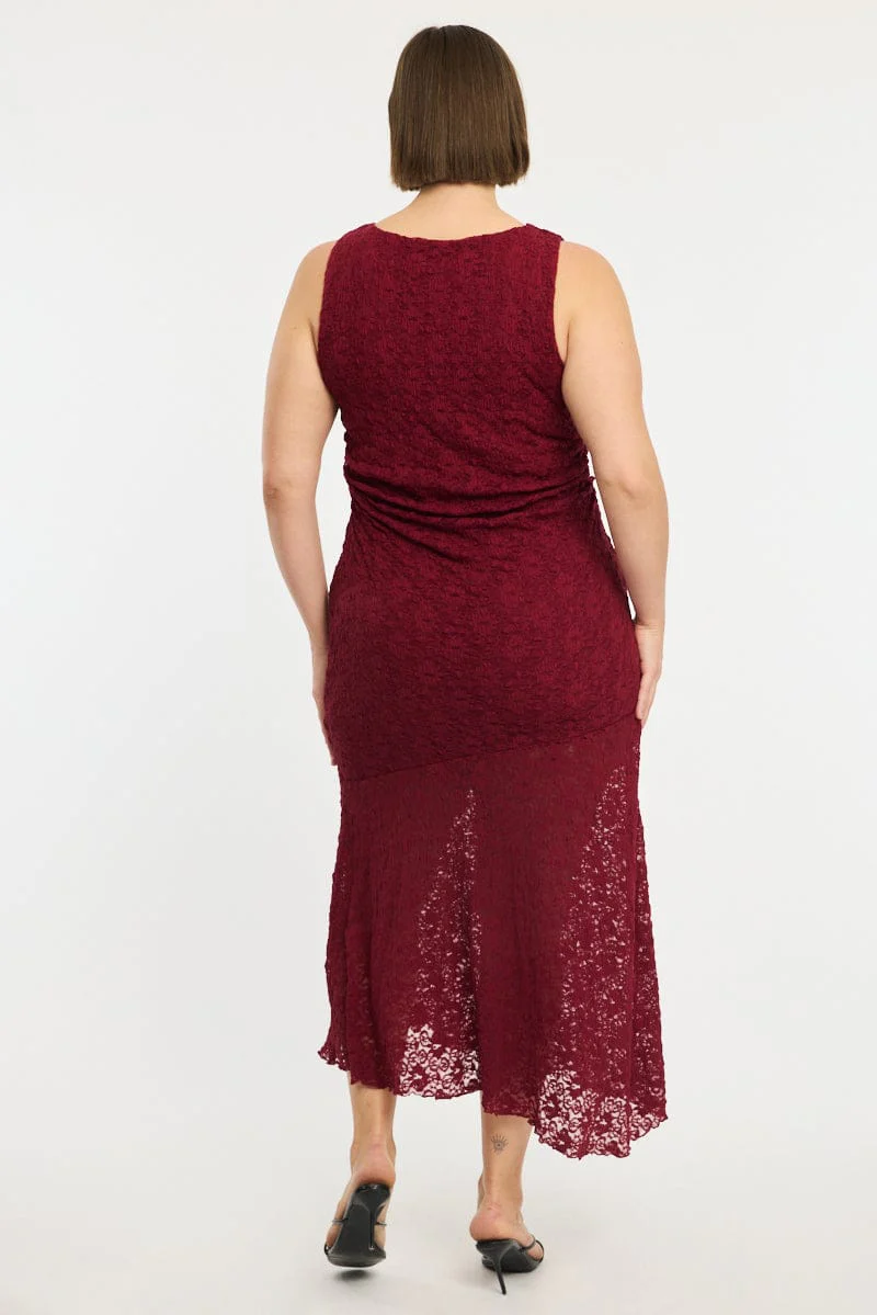 Red Lace Dress Sleeveless Ruffle - Image 6