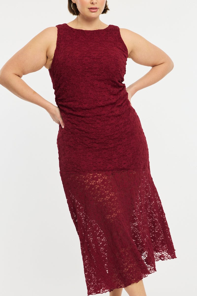 Red Lace Dress Sleeveless Ruffle - Image 7