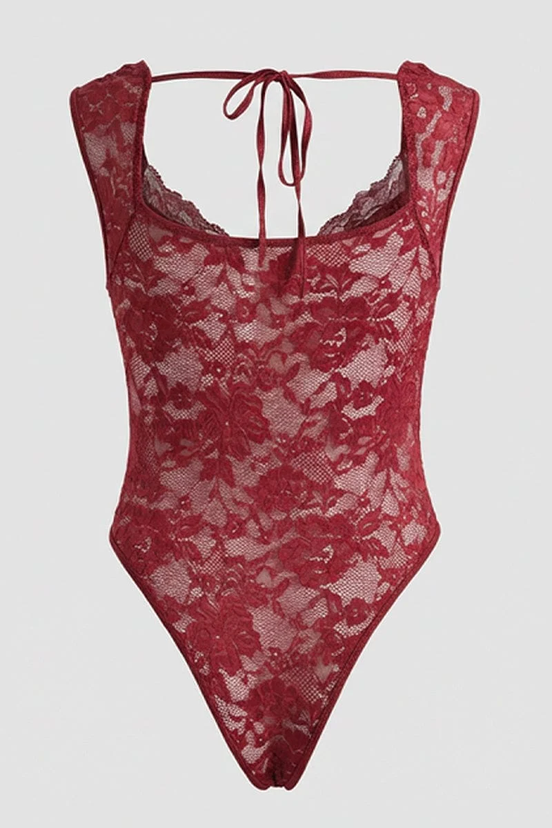 Red Lace One Piece Bodysuit Lingerie - Image 2