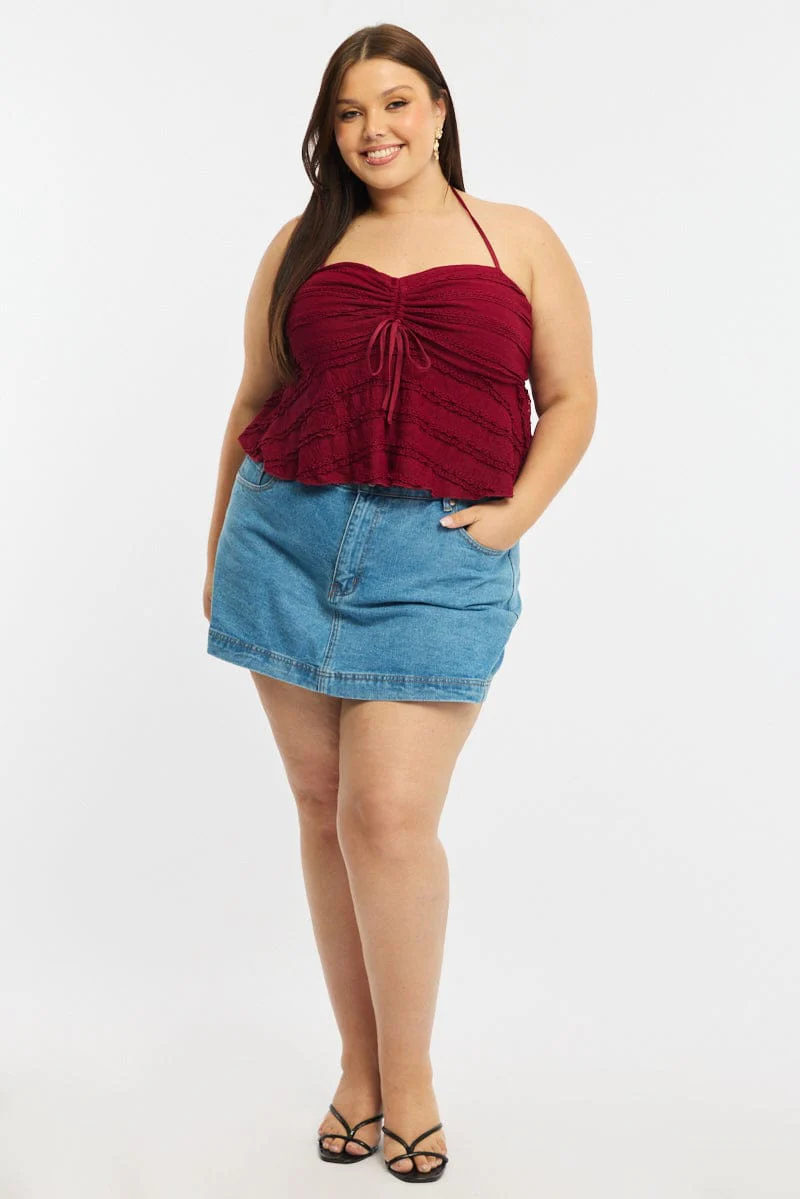 Red Lace Top Sleeveless Ruched Bust - Image 2