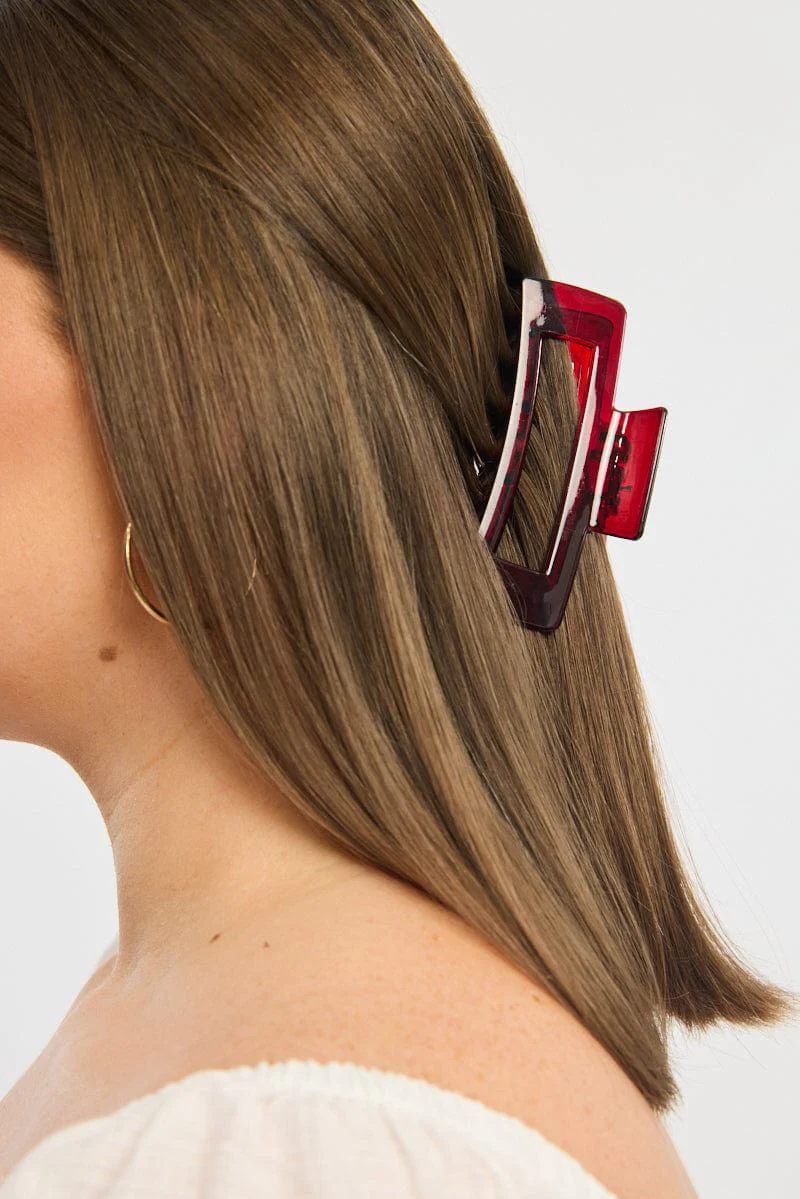 Red Large Rectangle Claw Clip - Image 2