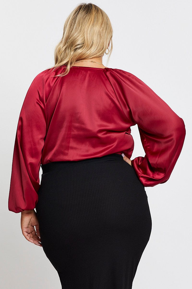 Red Long Sleeve Deep V-neck Bodysuit - Image 5