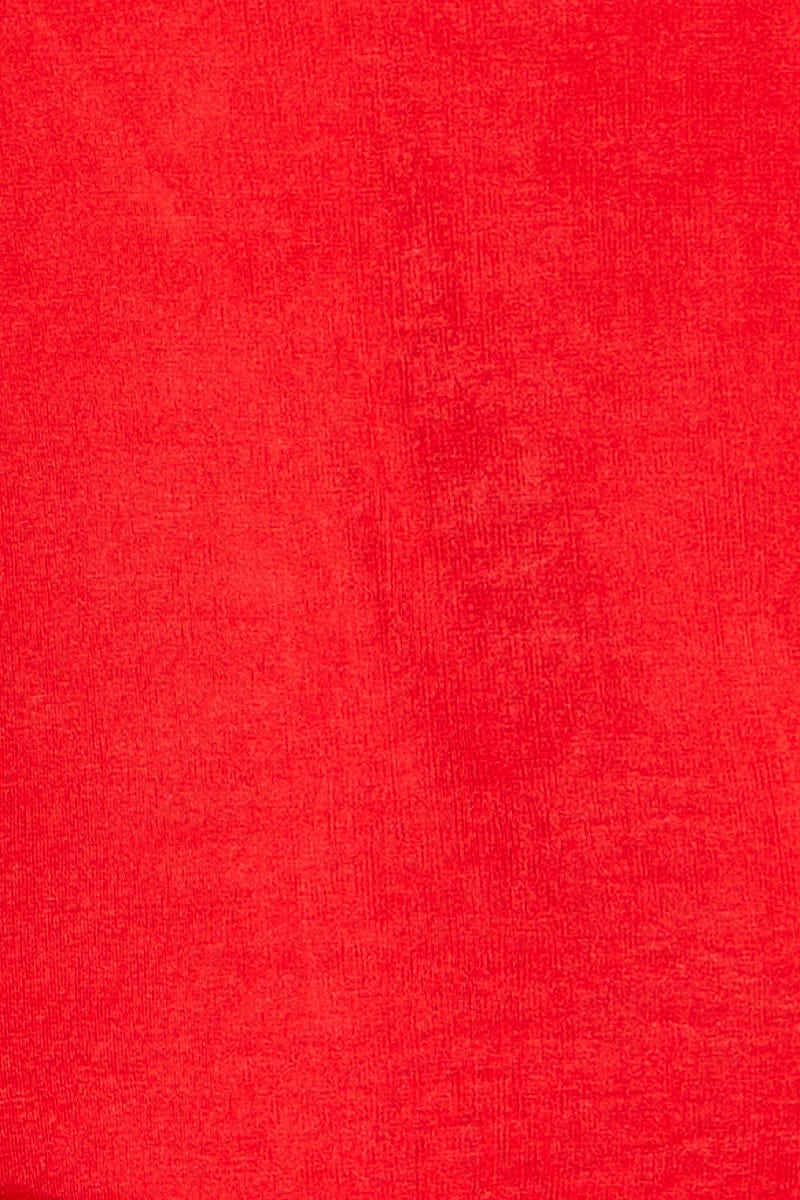 Red Long Sleeve Slinky Jersey Gather Front Top - Image 6