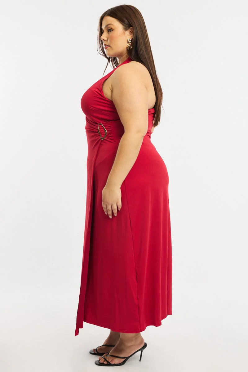 Red Maxi Dress Halter Sleeveless - Image 3