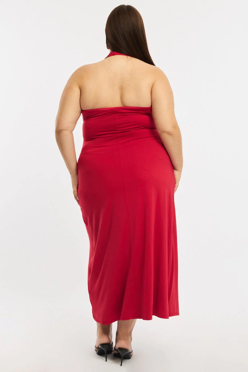 Red Maxi Dress Halter Sleeveless - Image 4