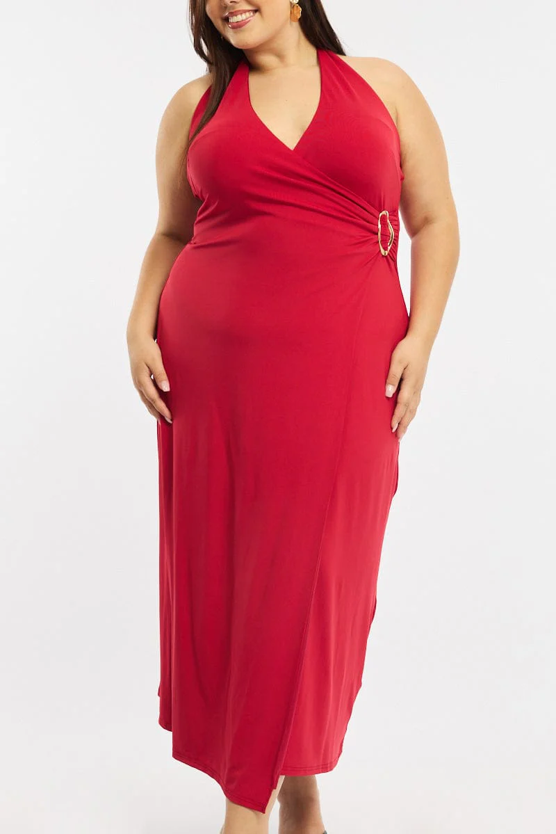 Red Maxi Dress Halter Sleeveless - Image 5
