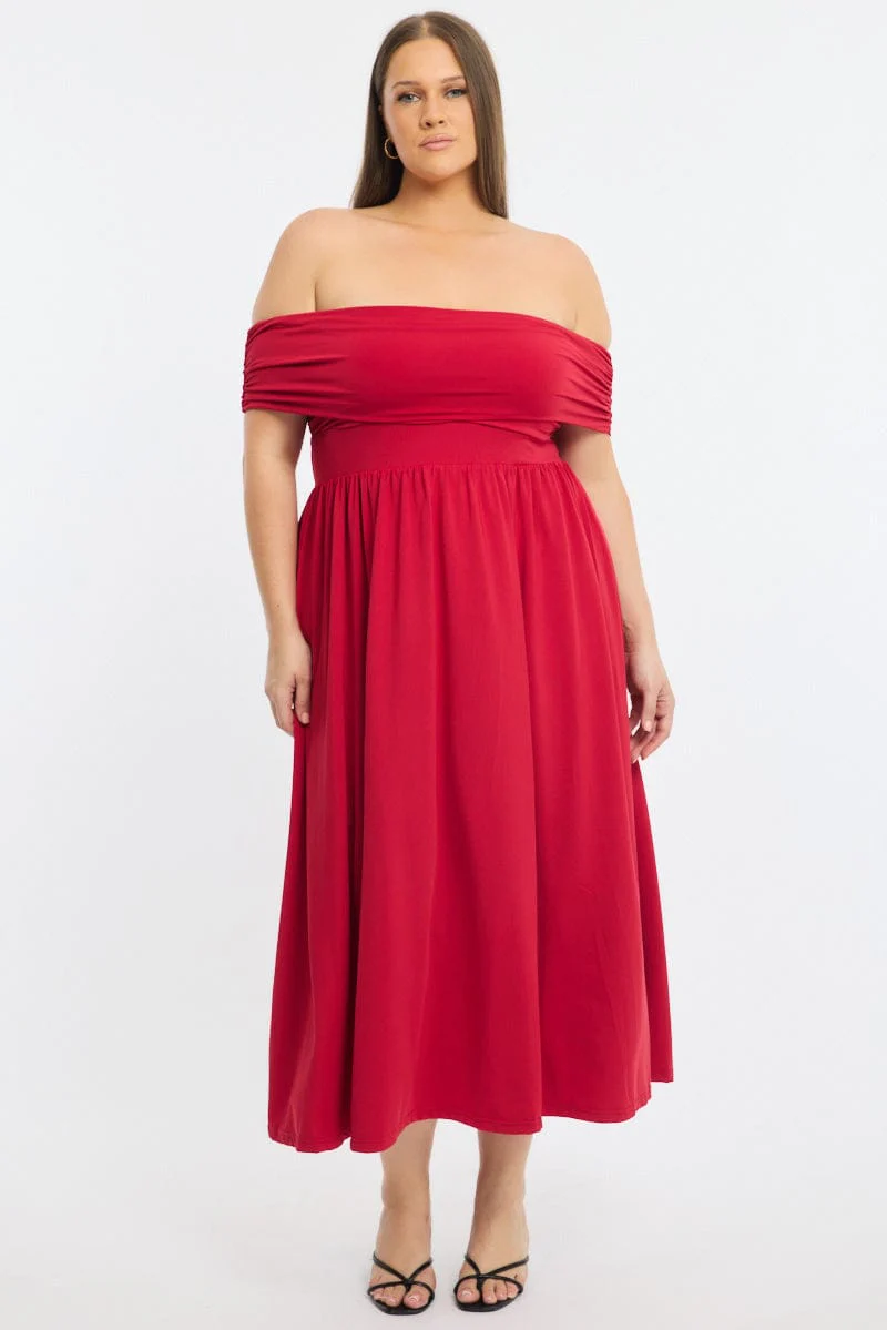 Red Maxi Dress Off Shoulder Jersey - Image 2