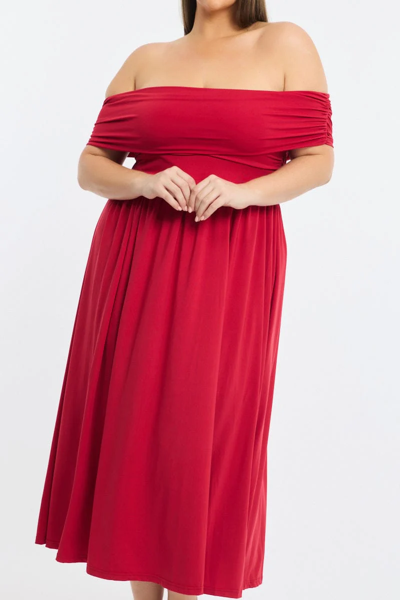 Red Maxi Dress Off Shoulder Jersey - Image 6