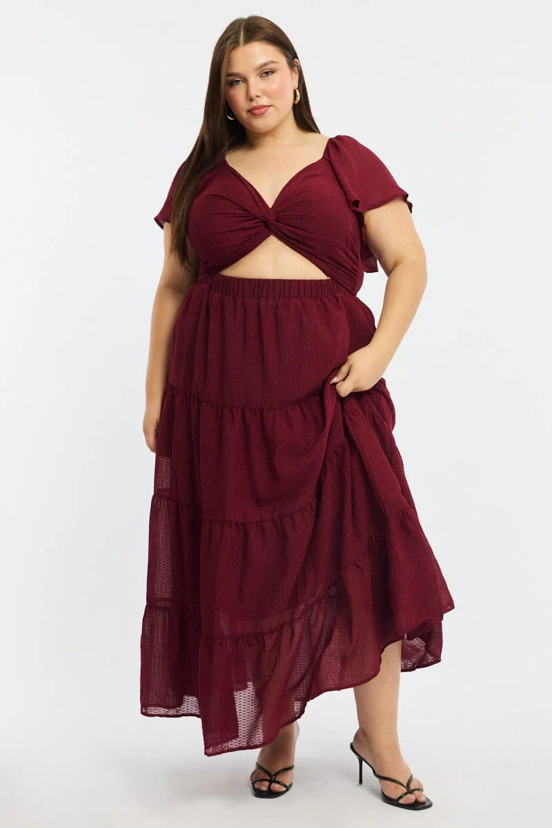 Red Maxi Dress Short Sleeve Cut Out - Image 2
