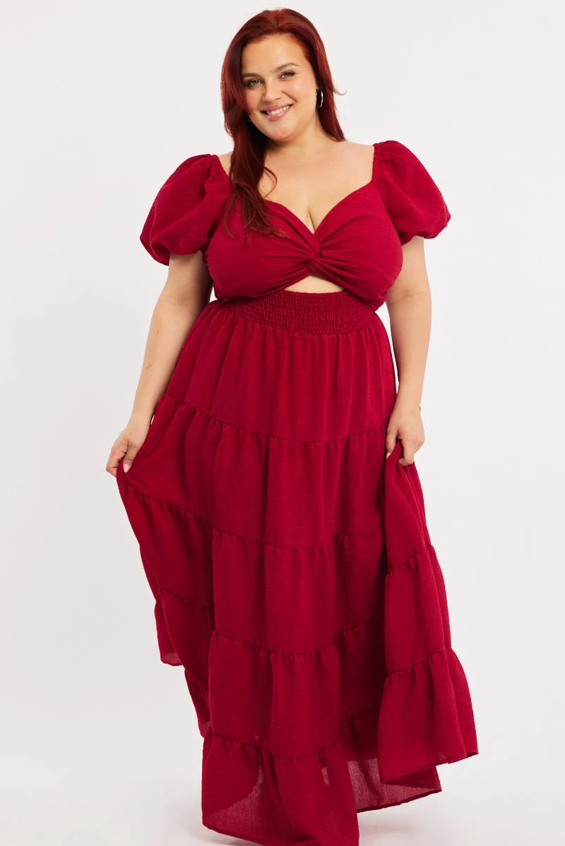 Red Maxi Dress Short Sleeve Cut Out - Image 2