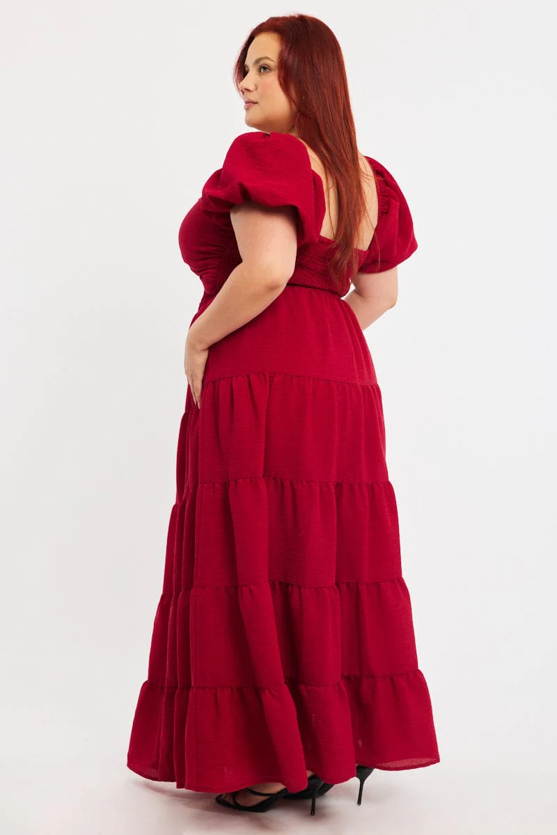 Red Maxi Dress Short Sleeve Cut Out - Image 3
