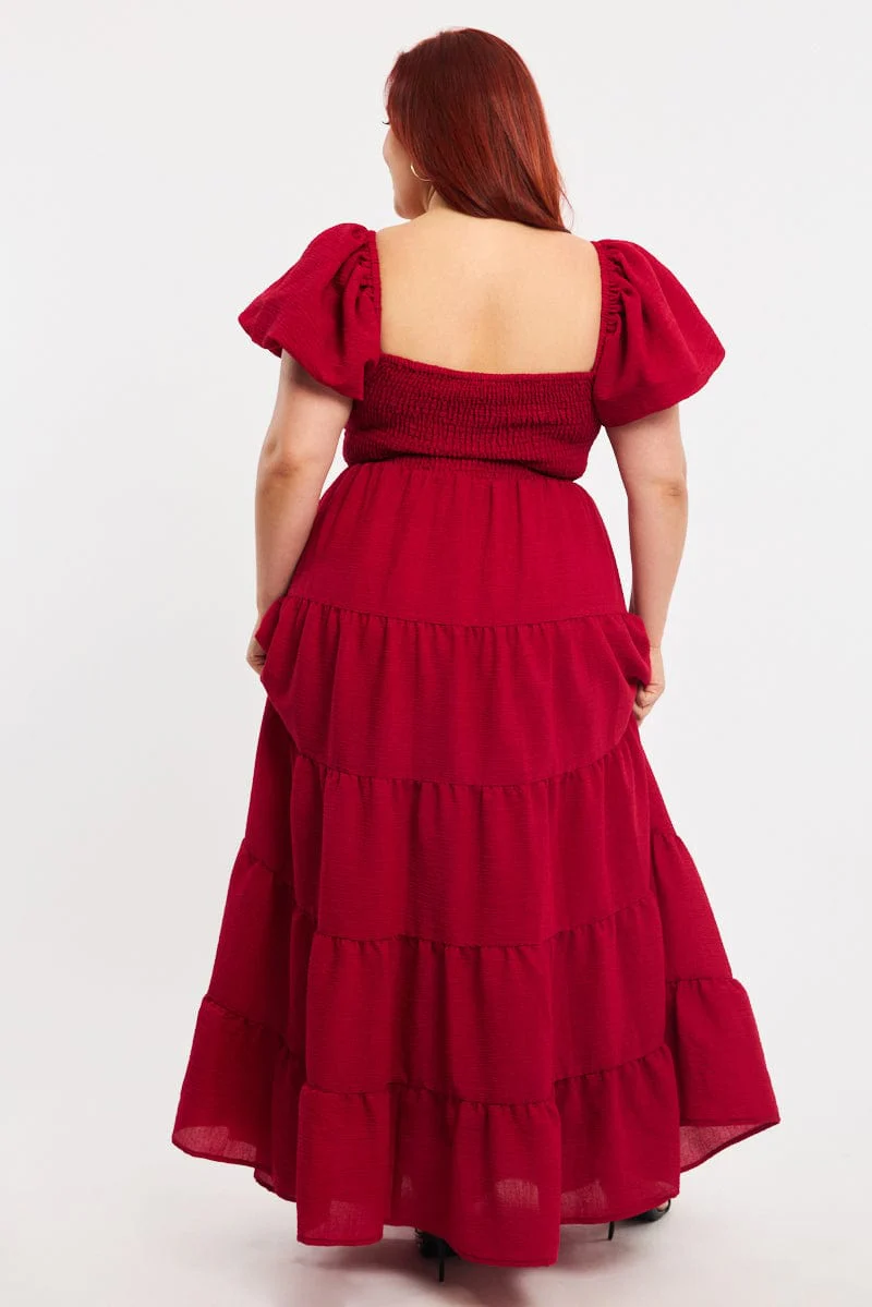 Red Maxi Dress Short Sleeve Cut Out - Image 4