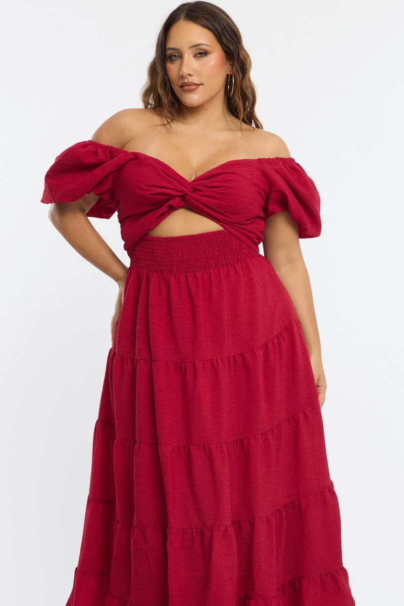 Red Maxi Dress Short Sleeve Cut Out - Image 2