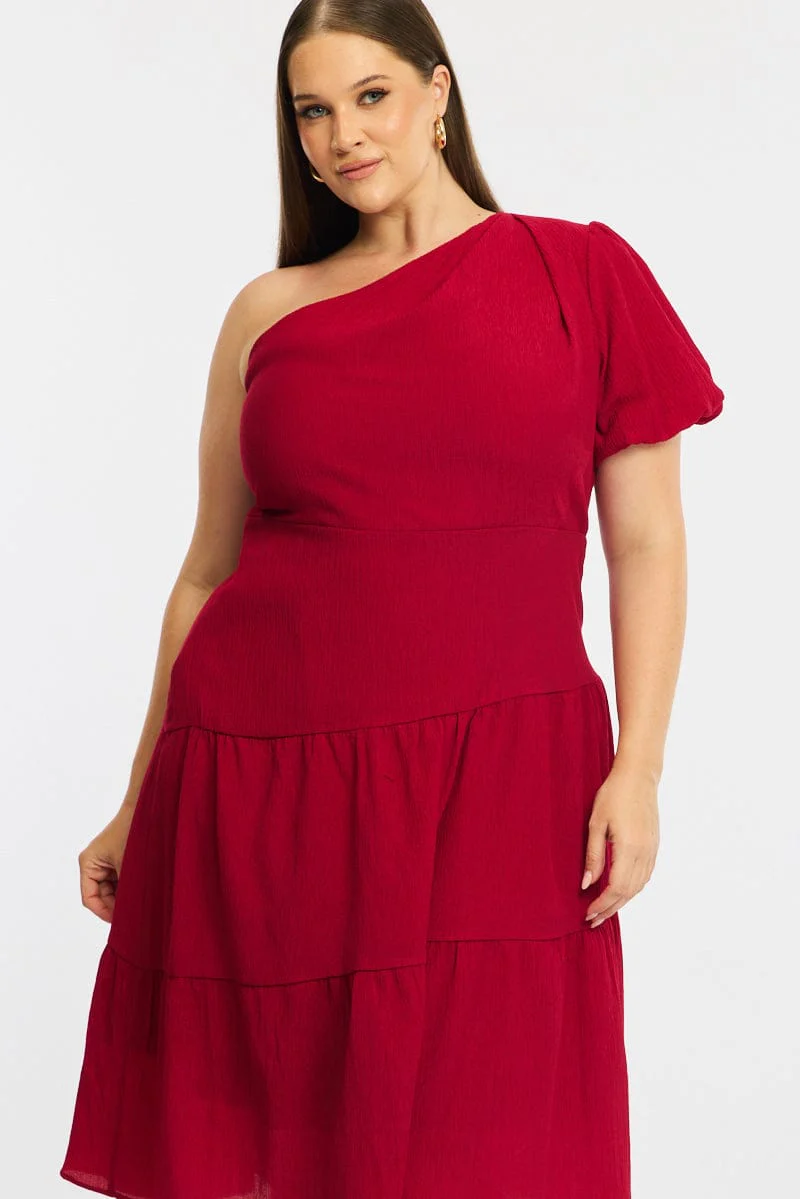 Red Midi Dress One Shoulder - Image 2