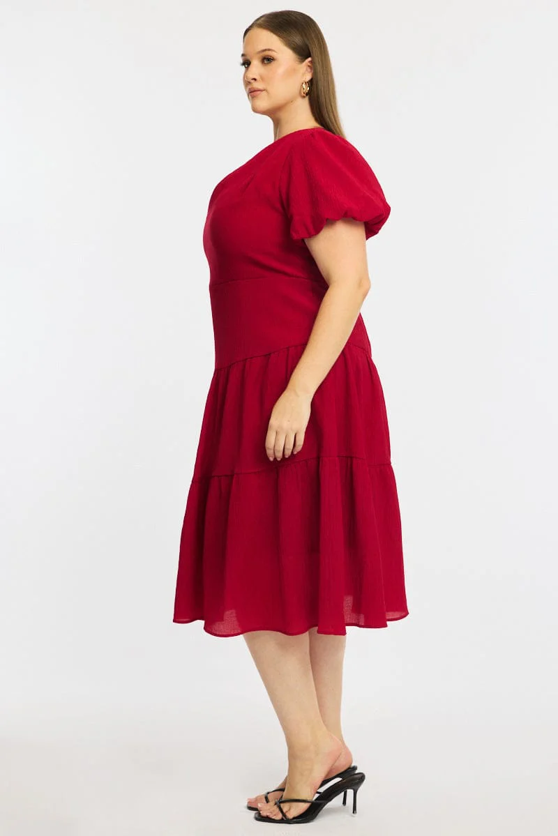 Red Midi Dress One Shoulder - Image 3