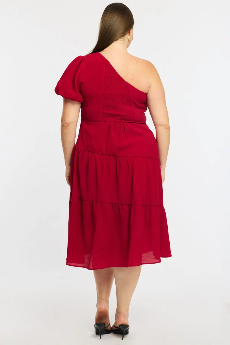 Red Midi Dress One Shoulder - Image 4