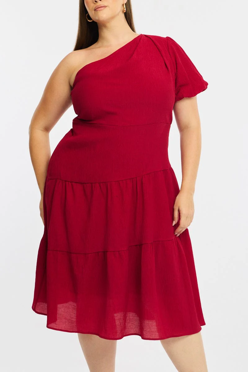 Red Midi Dress One Shoulder - Image 5