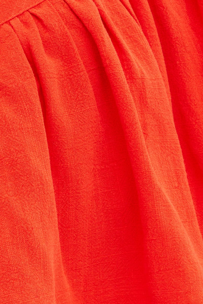 Red Midi Dress One Shoulder Frill Linen Blend - Image 6