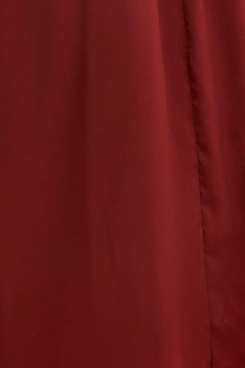 Red Midi Dress Shoestring Strap Tie Back Satin - Image 6