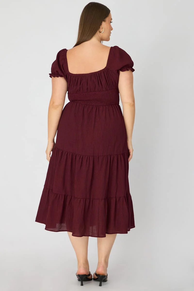 Red Midi Dress Short Sleeve Ruched Bust Cut Out - Image 5