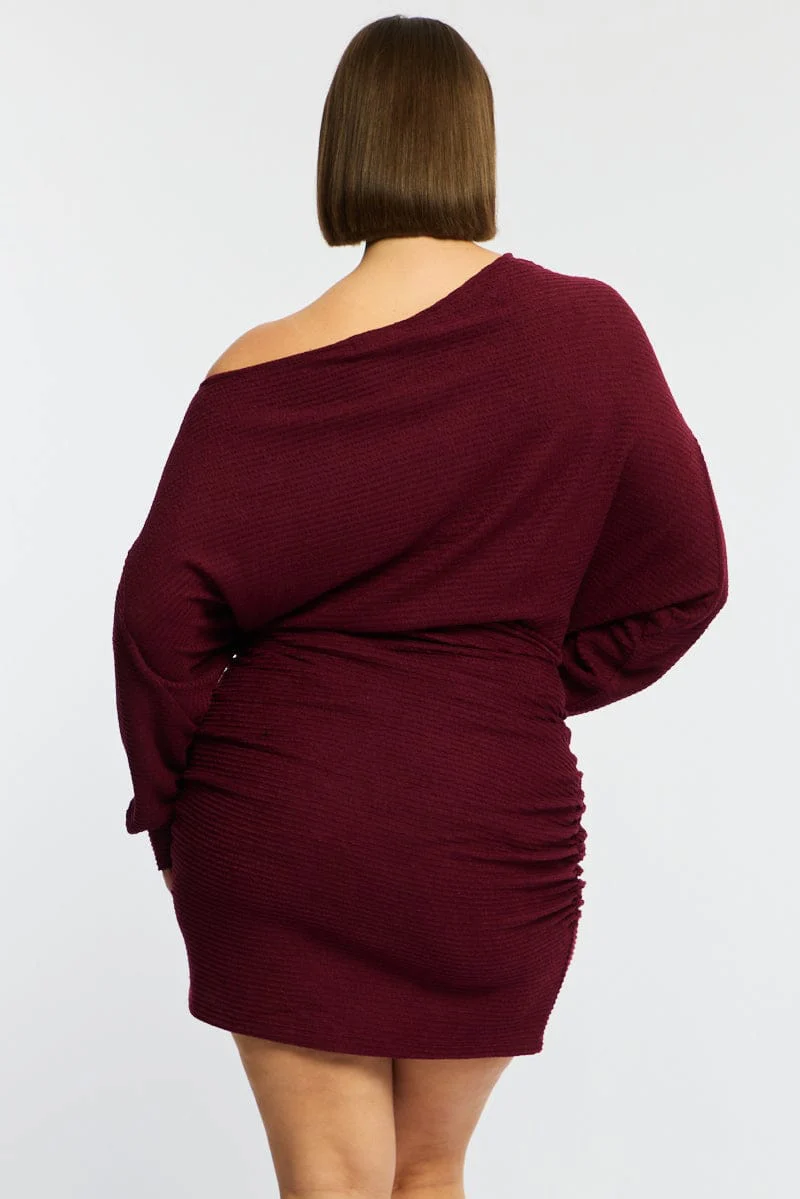 Red Mini Dress Long Sleeve Bat Wing - Image 5