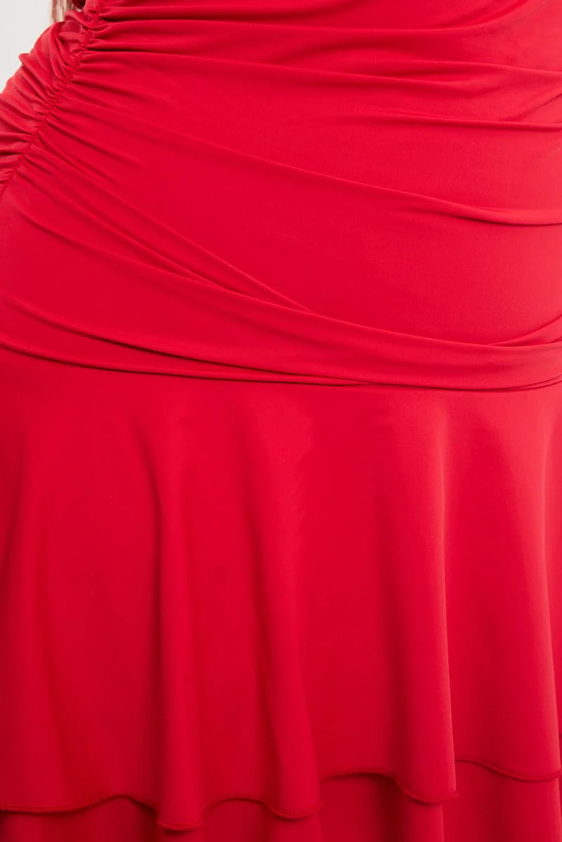 Red Mini Dress Off Shoulder Jersey - Image 5