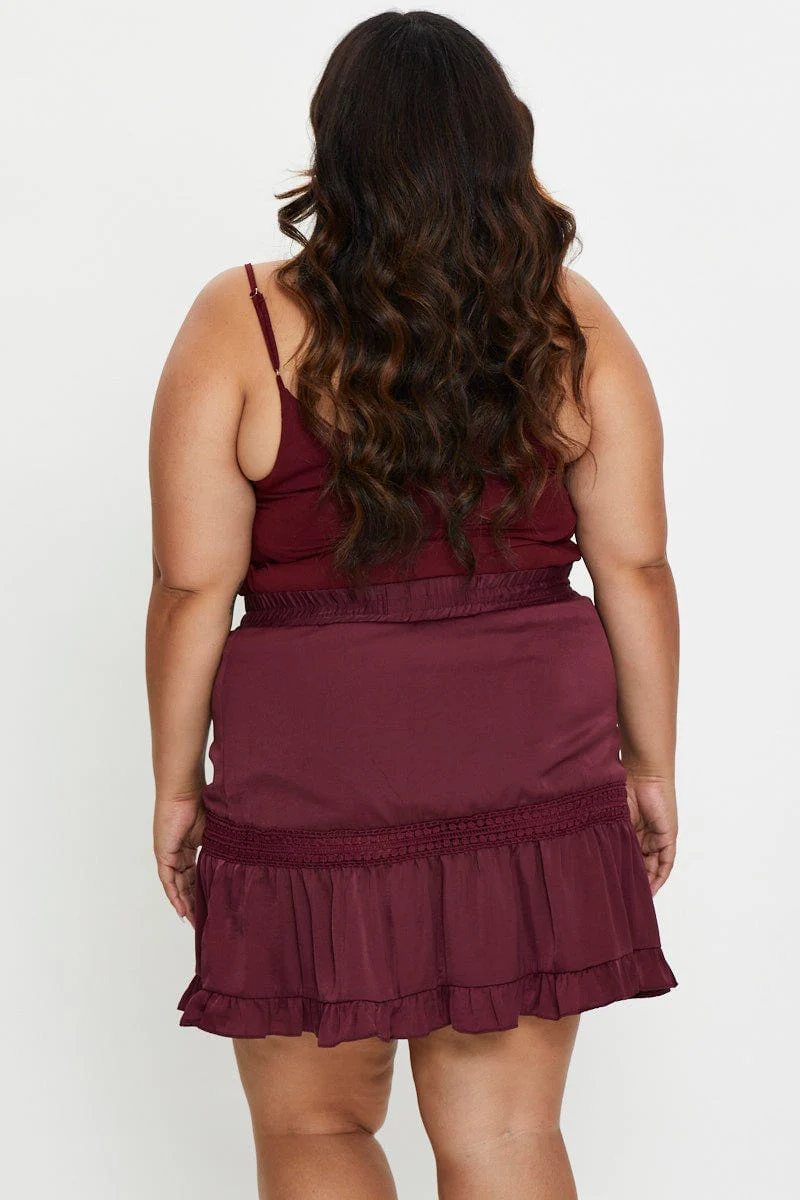 Red Mini Skater Skirt Ruffle Hem - Image 3