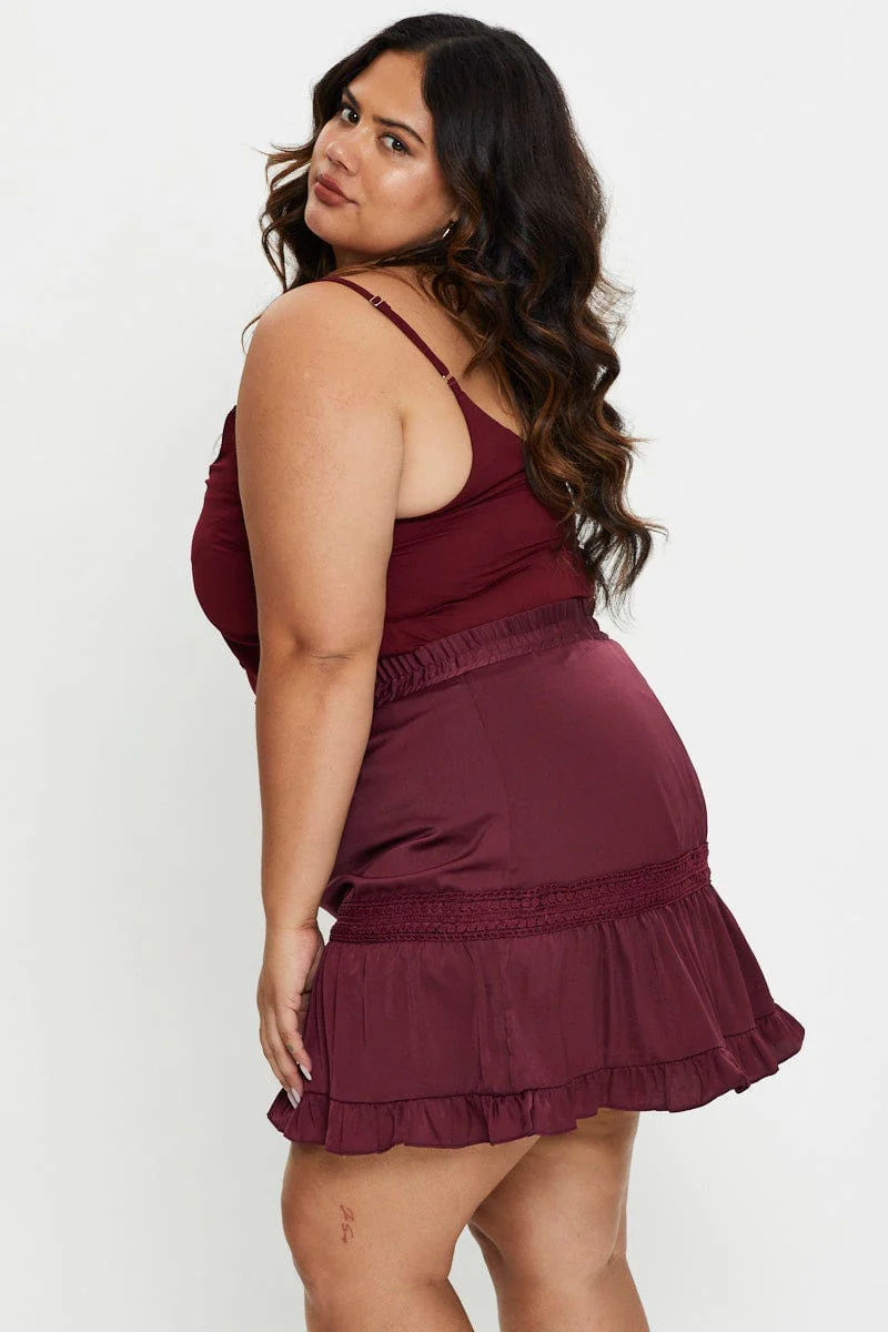 Red Mini Skater Skirt Ruffle Hem - Image 4