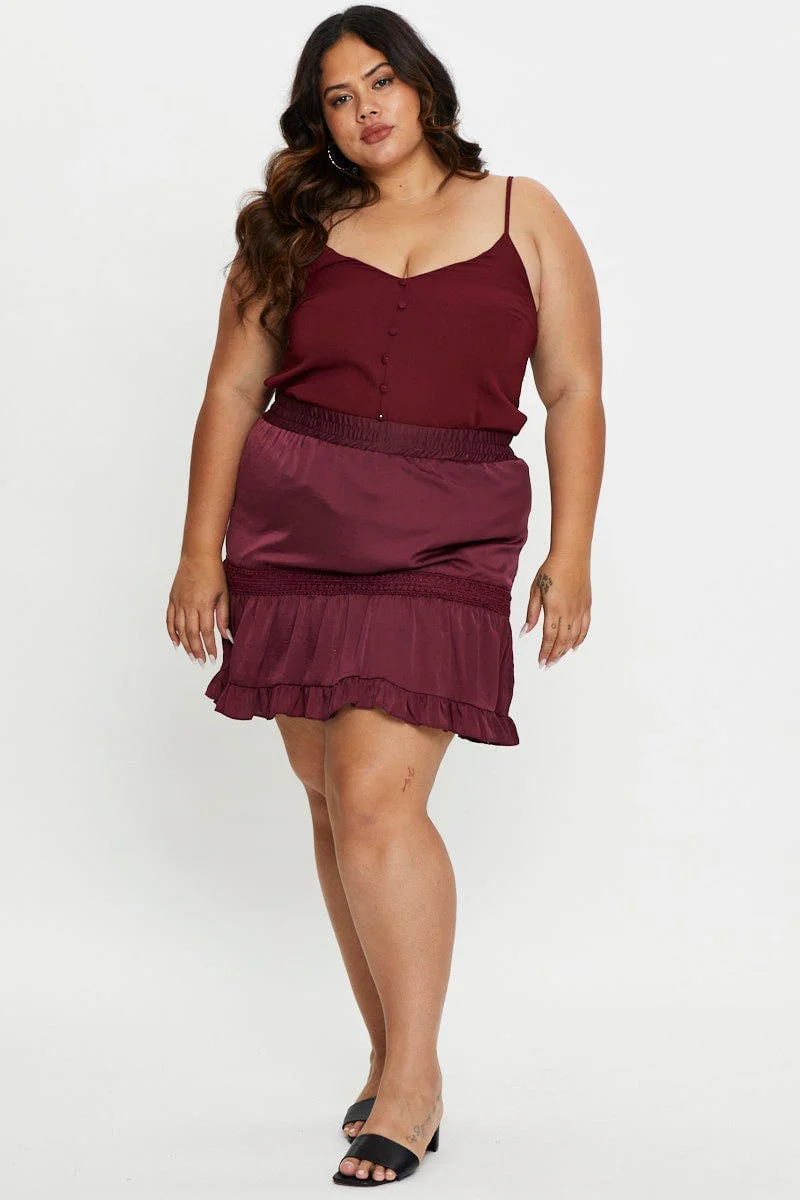 Red Mini Skater Skirt Ruffle Hem - Image 5