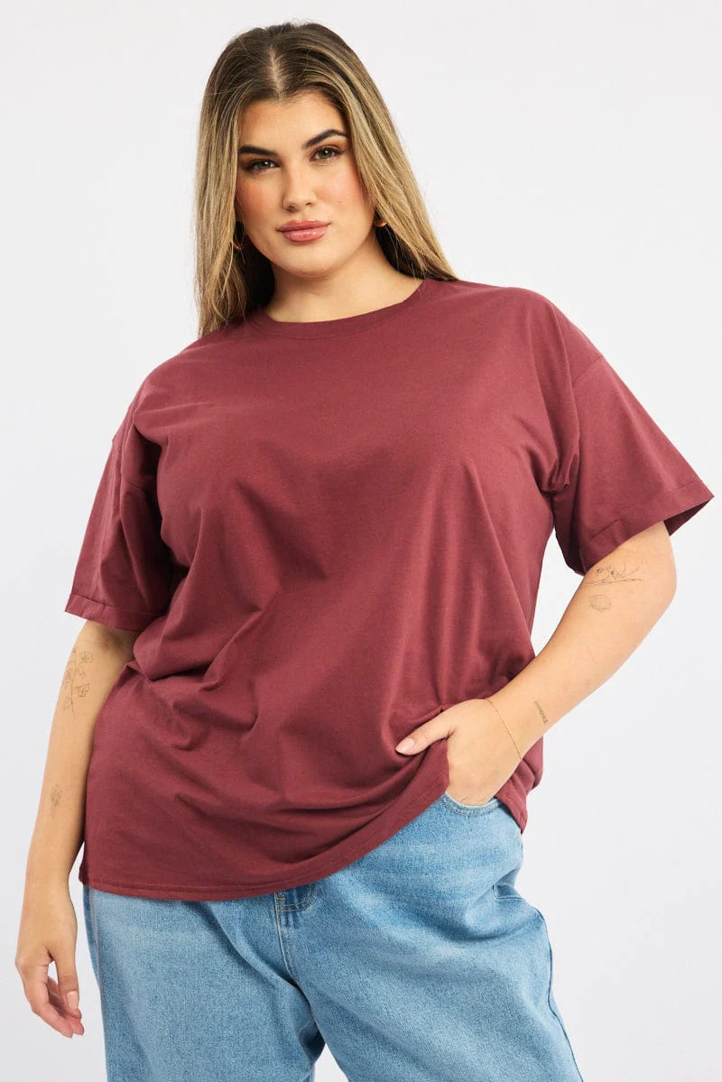 Red Oversize T Shirt Short Sleeve Crew Neck