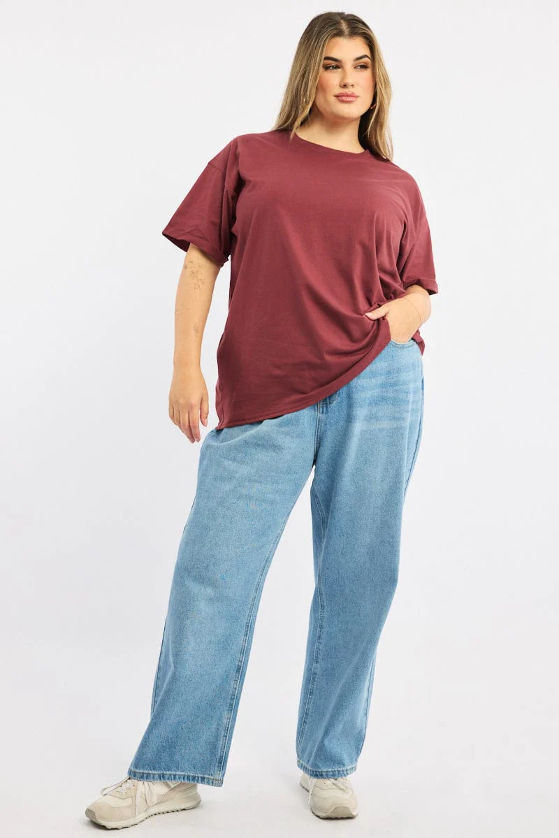 Red Oversize T Shirt Short Sleeve Crew Neck - Image 2