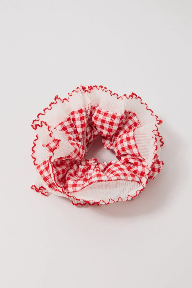 Red Oversized Gingham Scrunchie Frill