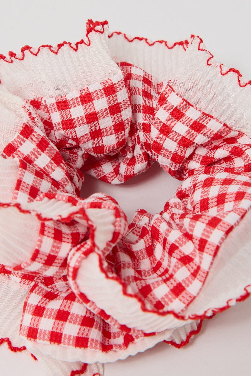 Red Oversized Gingham Scrunchie Frill - Image 2