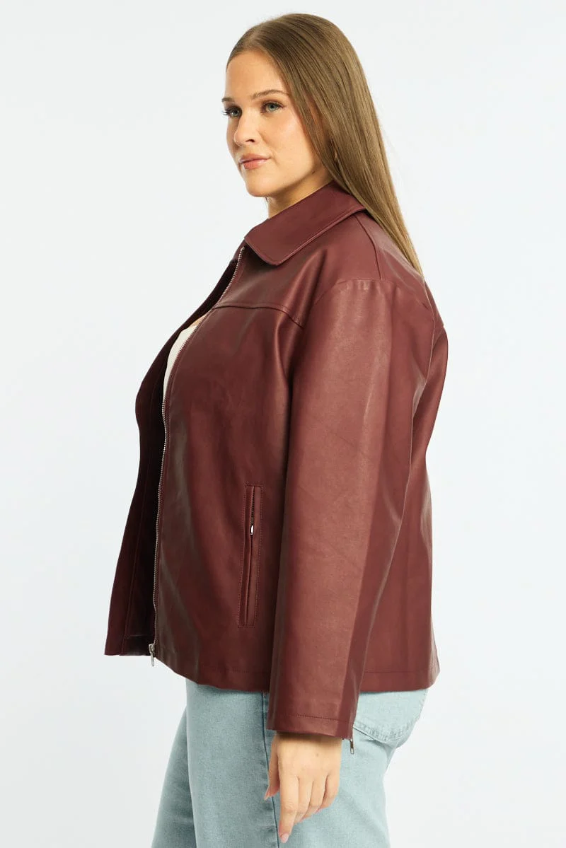 Red Oversized Pu Jacket - Image 4
