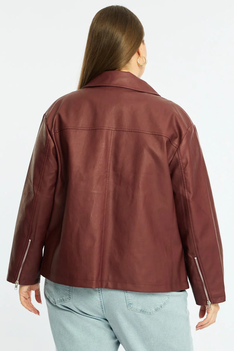 Red Oversized Pu Jacket - Image 5