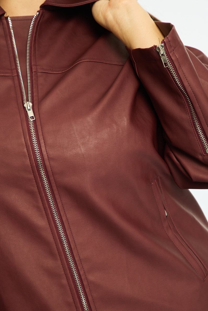 Red Oversized Pu Jacket - Image 6