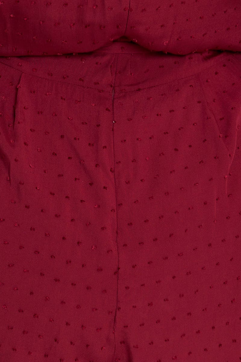 Red Playsuit Burgundy Short Sleeve Waist Tie - Image 6