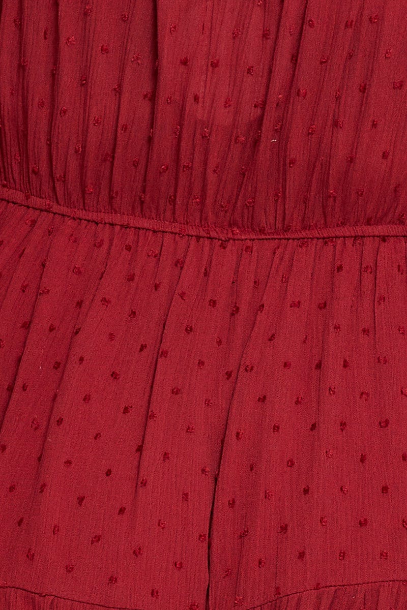 Red Playsuit Off Shoulder Short Sleeve Tie Front - Image 6
