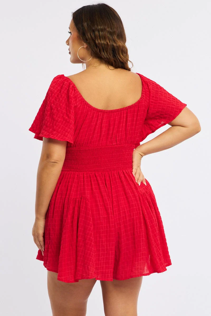 Red Playsuit Short Sleeve Textured - Image 4